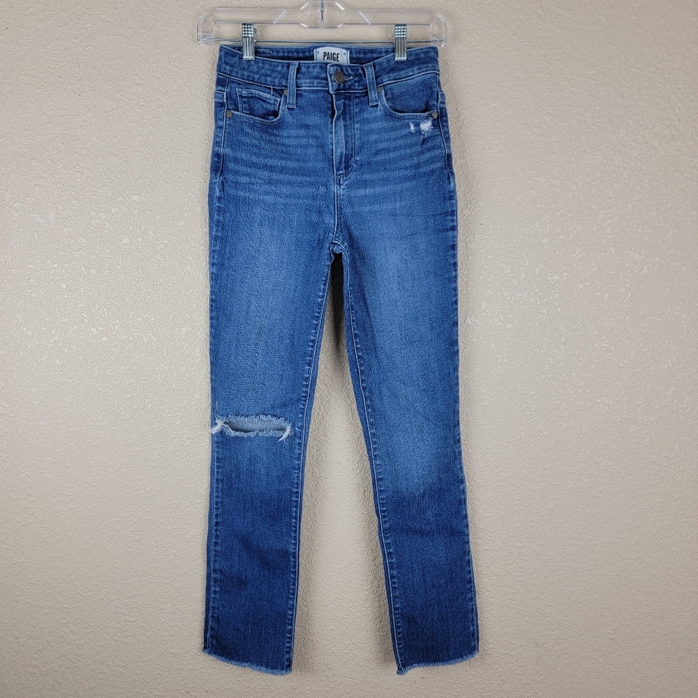 PAIGE Huxton Slim Raw Blue Distressed Jeans Women 26